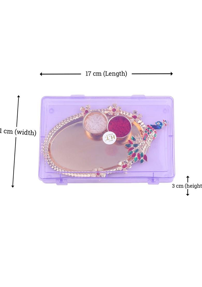 Gold Toned And Red Pack Of 2 Rakhi With Pooja Thali Roli Chawal Greeting Card - Indya