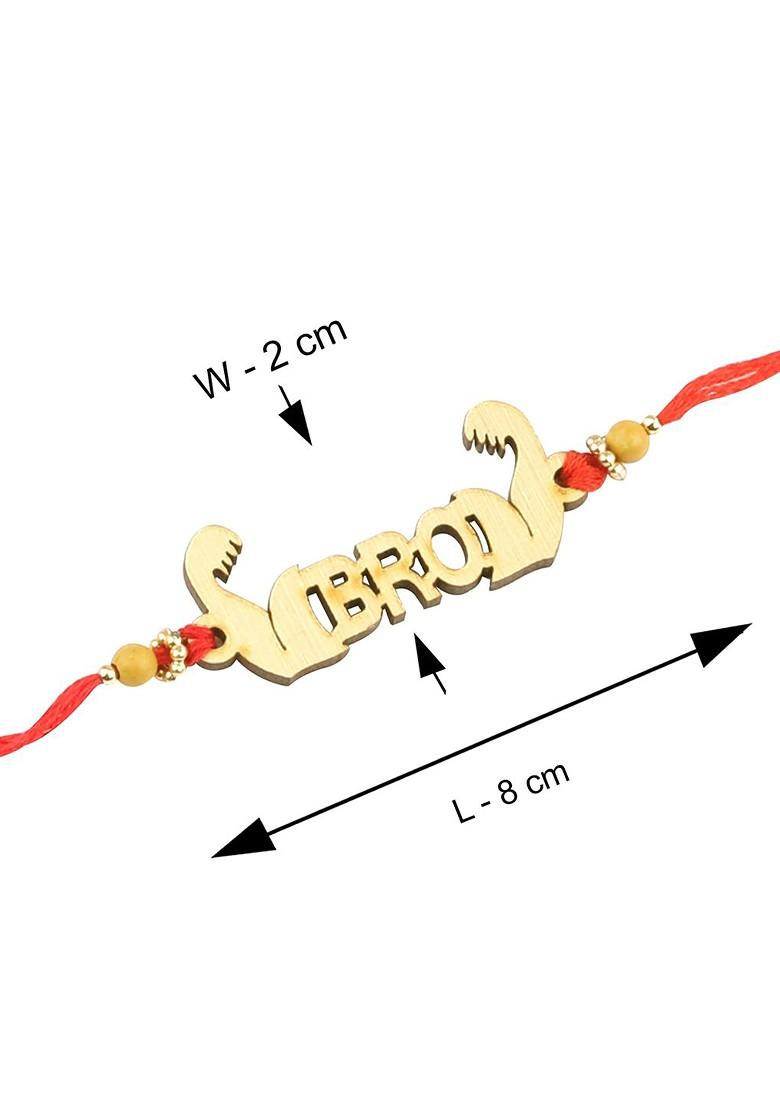 Gold Toned And Red 4 Rakhi With Pooja Thali Roli Chawal Greeting Card - Indya