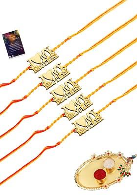 Pack Of 5 Multicoloured Rakhi With Roli Chawal