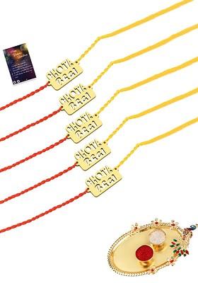 Pack Of 5 Multicoloured Rakhi With Roli Chawal