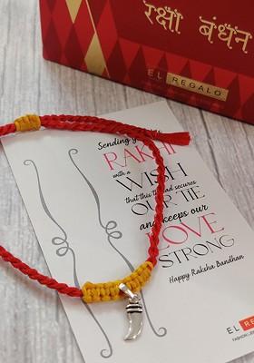 Red 925 Real Silver Rakhi Set