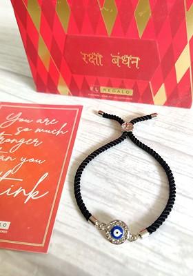 Unisex Silver Toned Black Evil Eye Rakhi