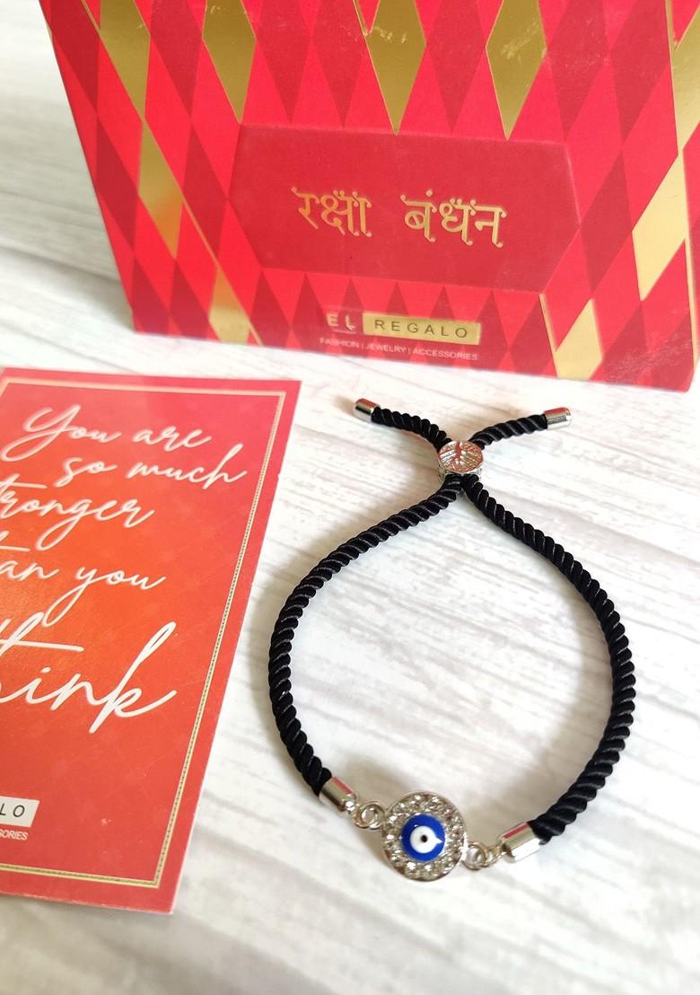 Unisex Silver Toned Black Evil Eye Rakhi