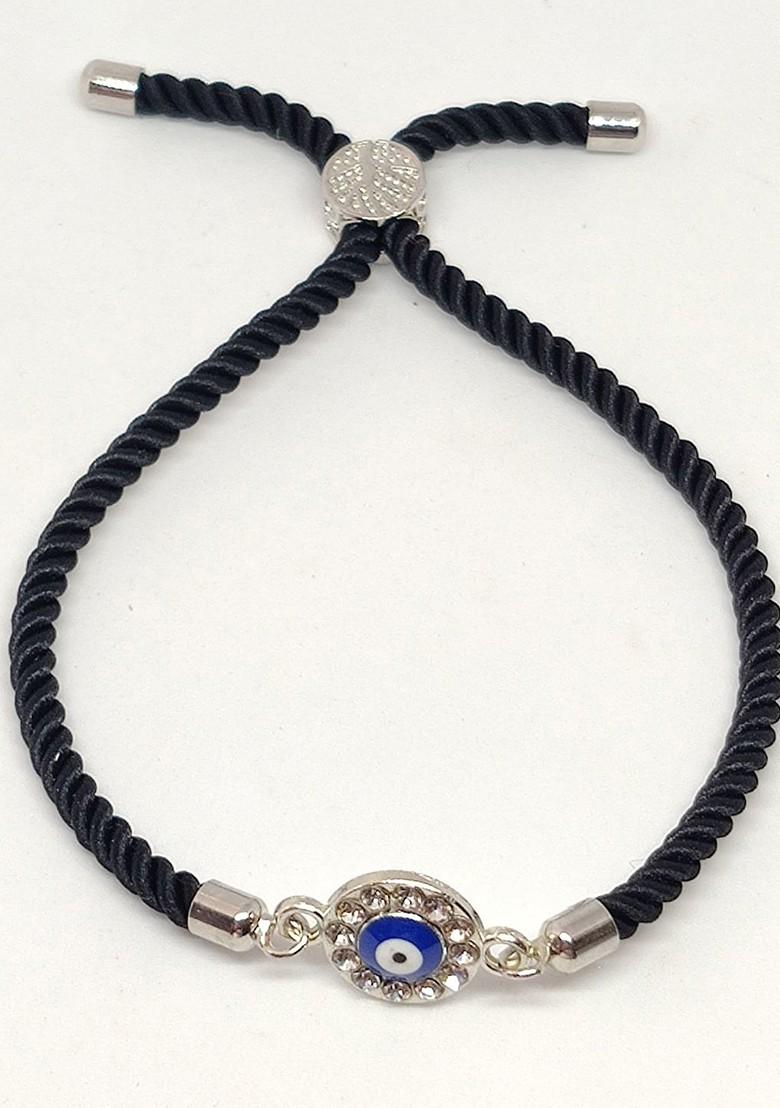 Unisex Silver Toned Black Evil Eye Rakhi