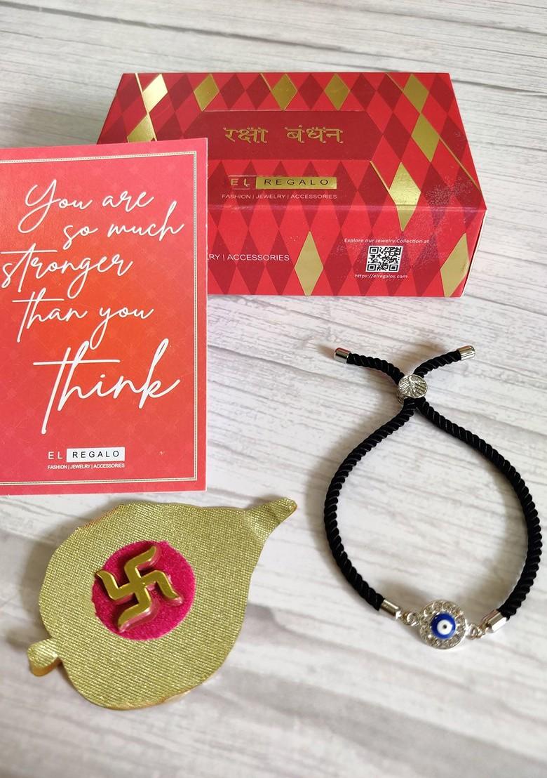 Unisex Silver Toned Black Evil Eye Rakhi