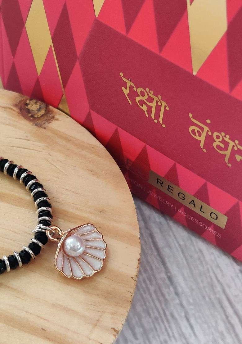 Silver Toned Baby Black Beaded Nazaria Rakhi - Indya