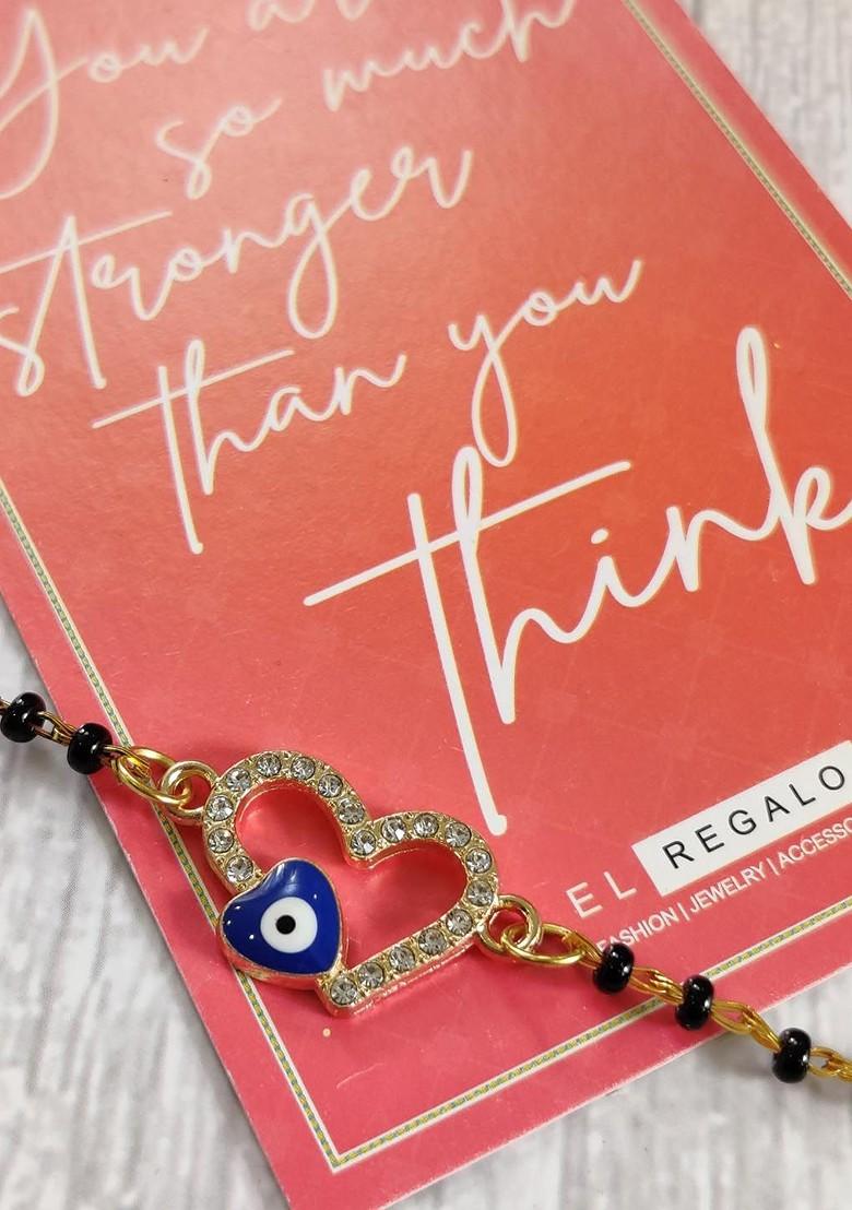 Baby Gold Tone Black Beaded Evil Eye Bracelet Nazaria Rakhi - Indya