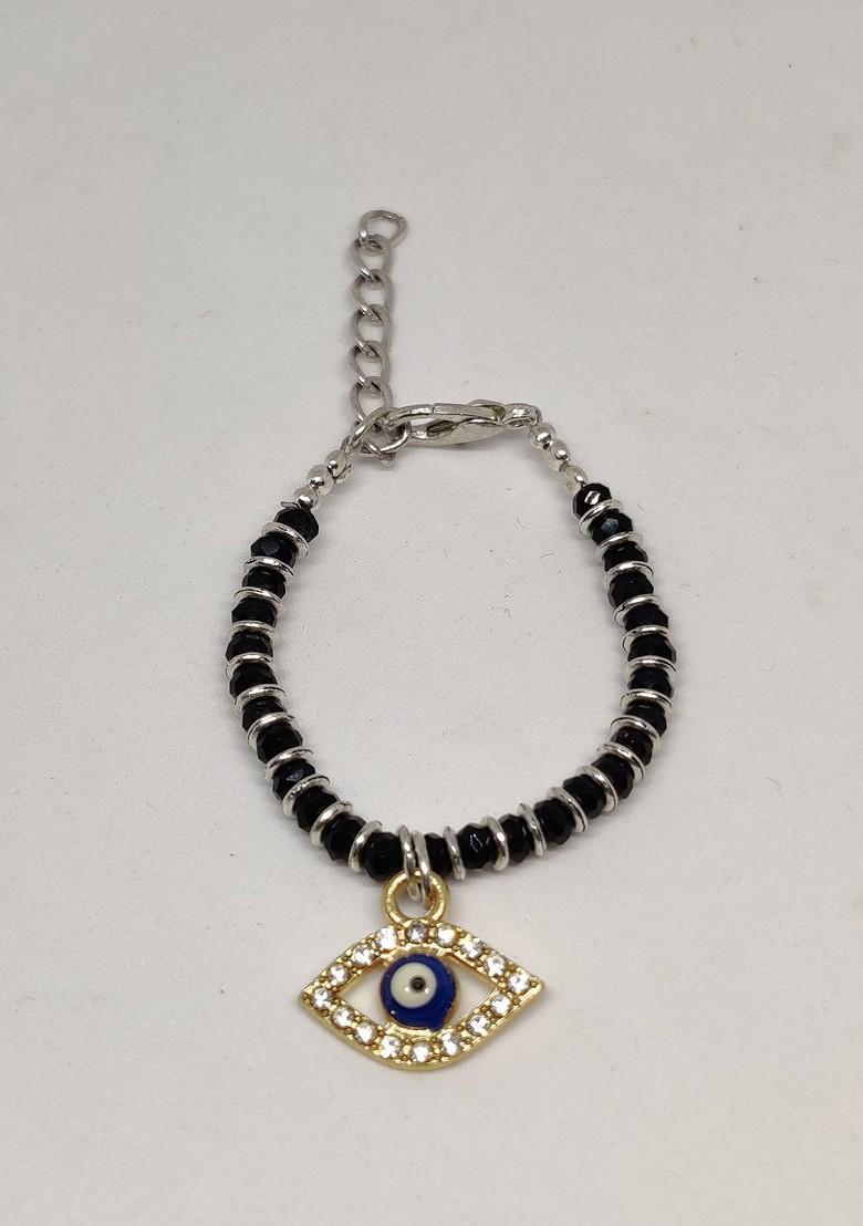 Baby Black Gold Beaded Nazaria Evil Eye Charm Bracelet Rakhi - Indya