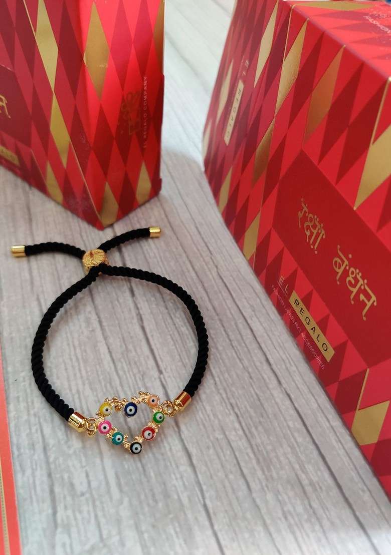 Black Heart Pattern Bracelet Rakhi - Indya