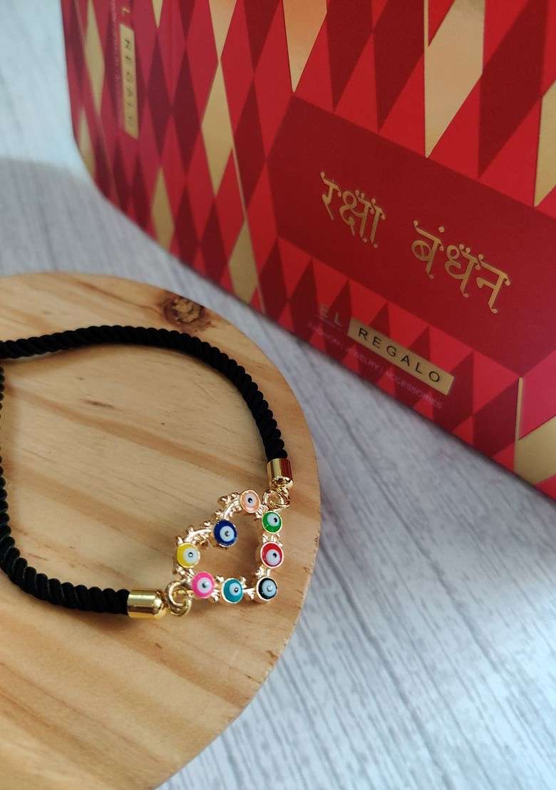 Black Heart Pattern Bracelet Rakhi - Indya