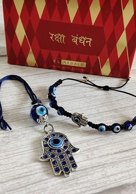 Pack Of 2 Silver Toned Hamsa Rakhi