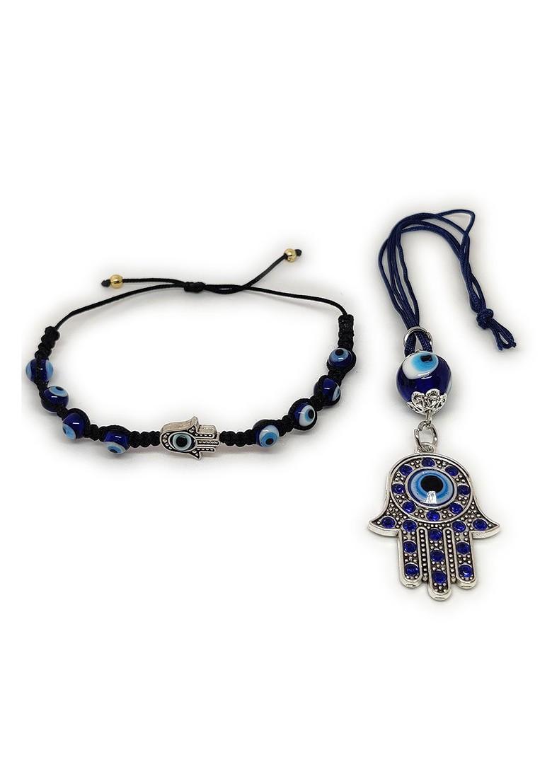 Pack Of 2 Silver Toned Hamsa Rakhi - Indya