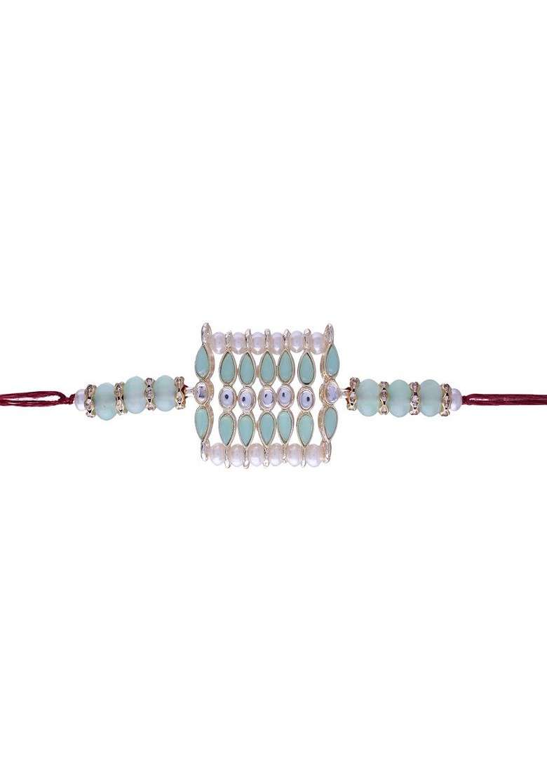 Men Set Of 2 Pink And Blue Pearl And Bead Studded Rakhi Set - Indya