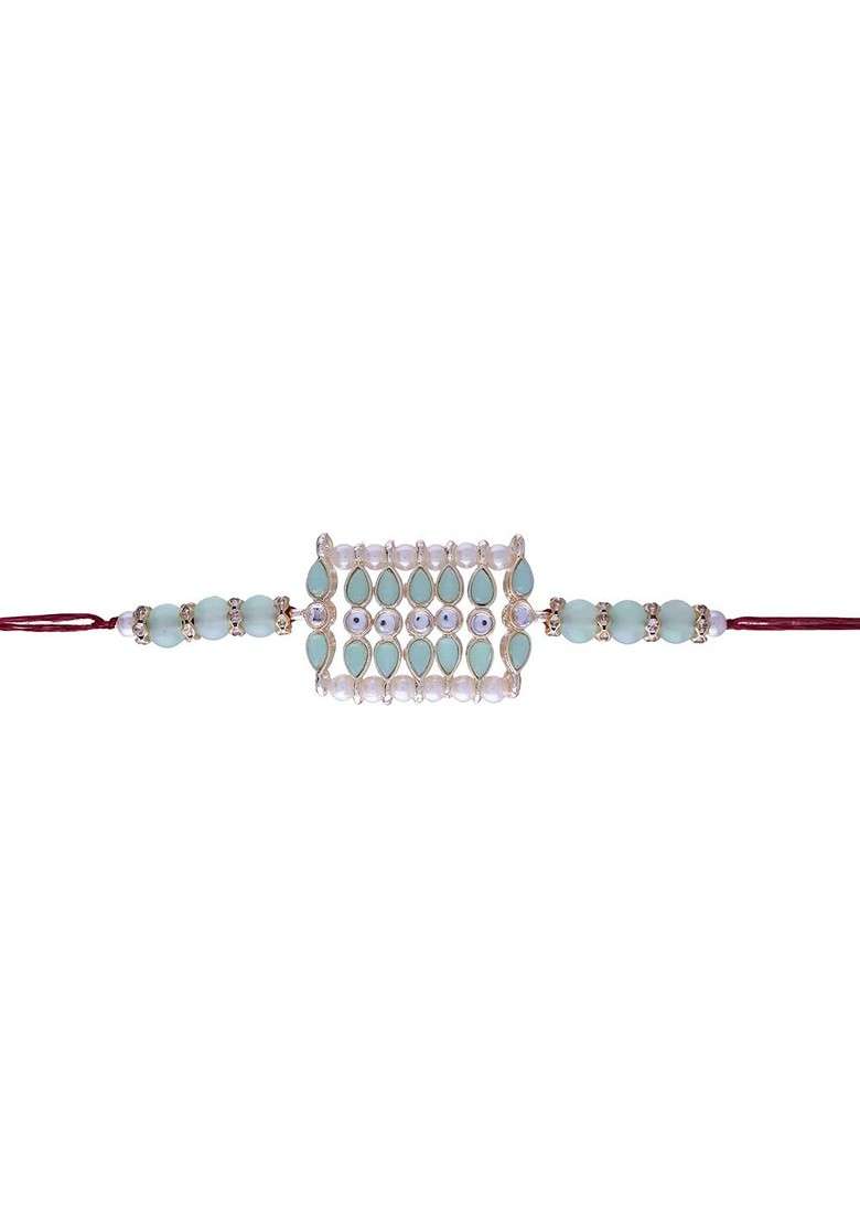 Set Of 2 Pearl Beads Studded Rakhi Bracelet With Roli Chawal - Indya
