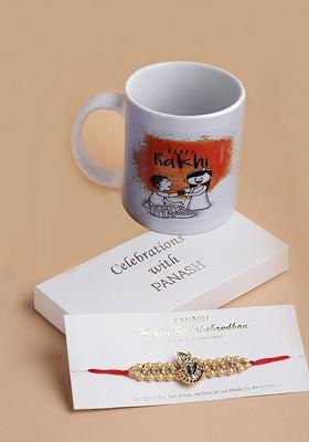 Men Sri Krishna Pearl Rakhi With Mug Gift Set