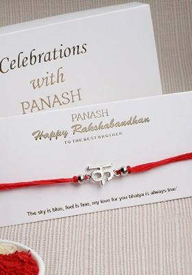 Silver Toned Letter Handcrafted Convertible Pendant Rakhi With Roli Chawal
