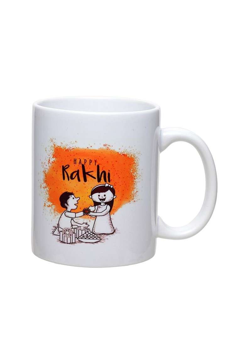 Men Gold Toned And Red Pearl Rakhi With Mug Gift Set - Indya