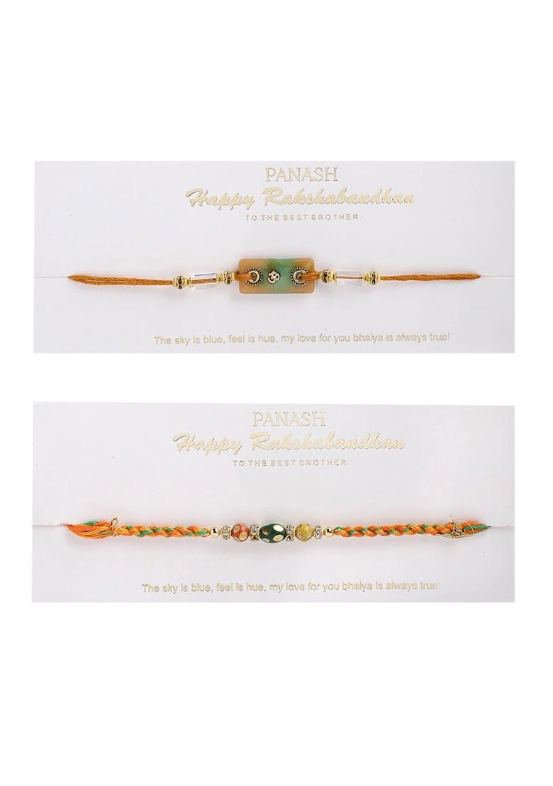 Men Set Of 2 Yellow Beads Handcrafted Rakhis - Indya