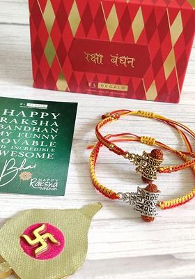 Set Of 2 Red And Yellow Rudraksh Beaded Rakhi