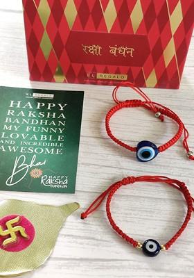 Pack Of 2 Wraparound Evil Eye Rakhi And Roli Chawal