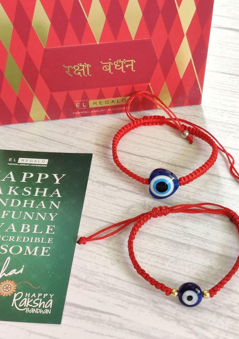 Pack Of 2 Wraparound Evil Eye Rakhi And Roli Chawal - Indya