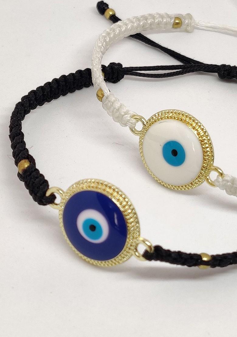 Black And White Set Of 2 Rakhi With Roli Chawal And Greetings Card - Indya