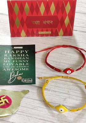 Yellow And Red Set Of 2 Evil Eye Rakhi
