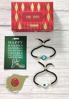 Unisex Set Of 2 Blue And Black Rakhi Gift Set