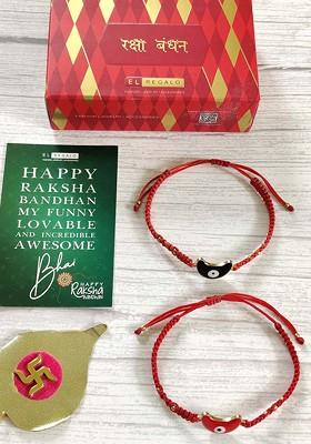 Unisex Red Set Of 2 Evil Eye Rakhi Set