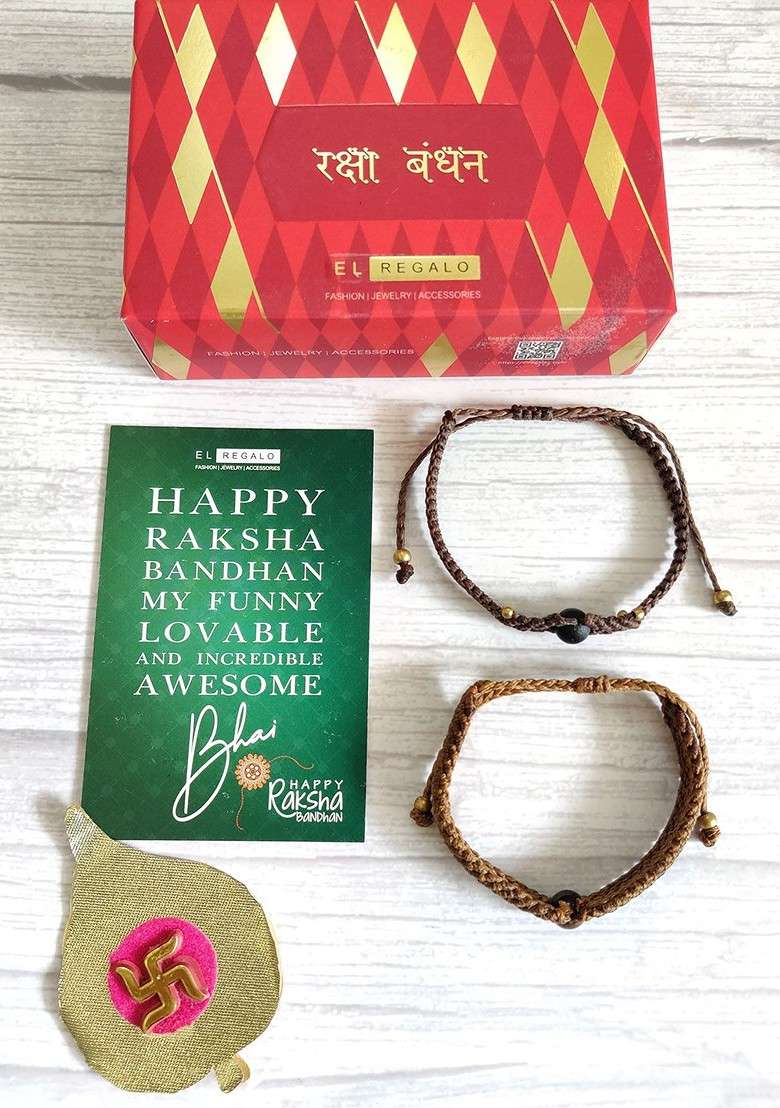 Unisex Pack Of 2 Wraparound Rakhi And Roli Chawal - Indya