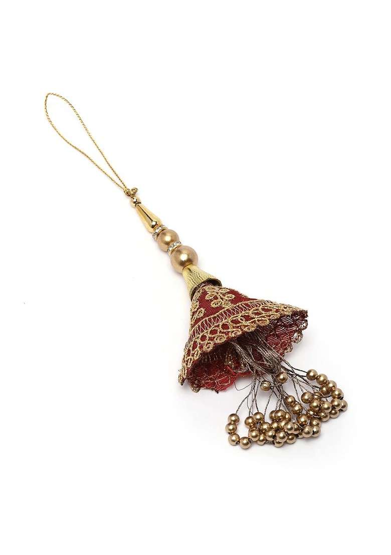 Women Gold Toned Handcrafted Lumba Rakhi With Roli Chawal - Indya