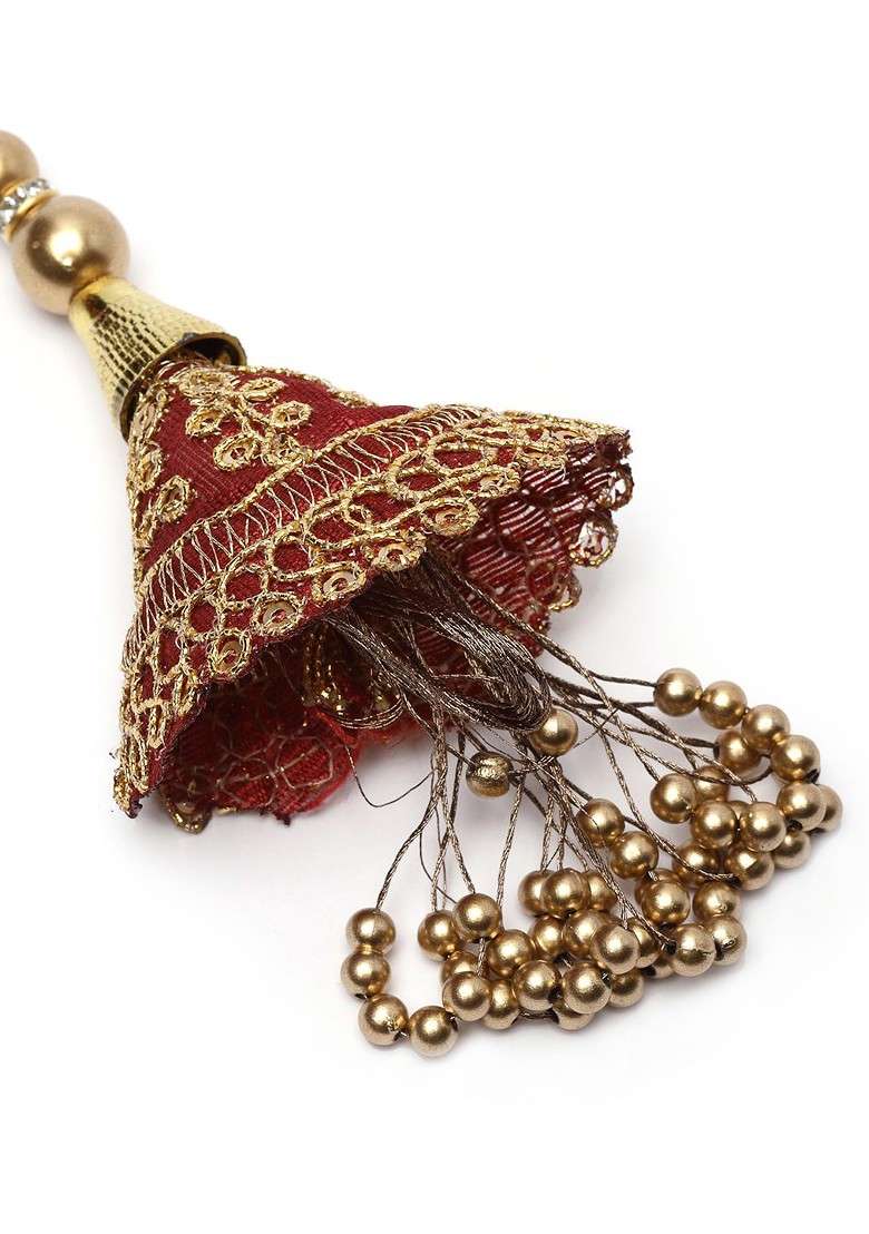 Women Gold Toned Handcrafted Lumba Rakhi With Roli Chawal - Indya