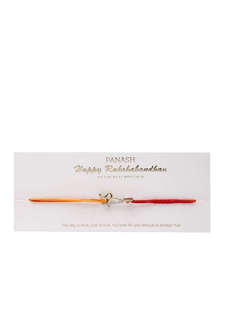 Gold Plated Red And White Ad Studded Alphabet A Beaded Convertible Pendant Rakhi - Indya