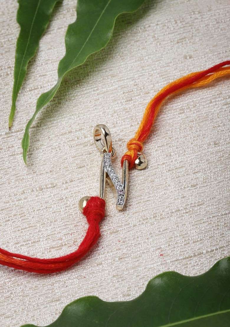 Men N Alphabat Gold Plated Ad Stone Convertible Pendant Rakhi - Indya