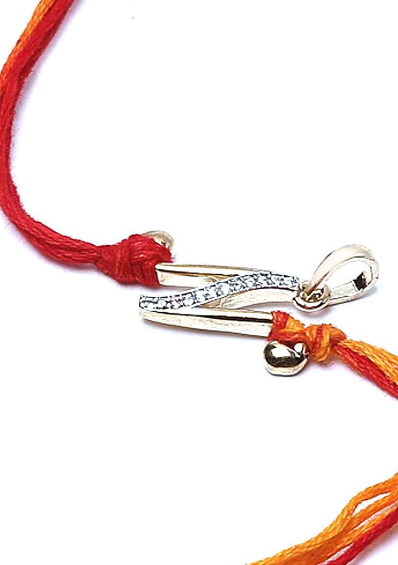 Men N Alphabat Gold Plated Ad Stone Convertible Pendant Rakhi - Indya