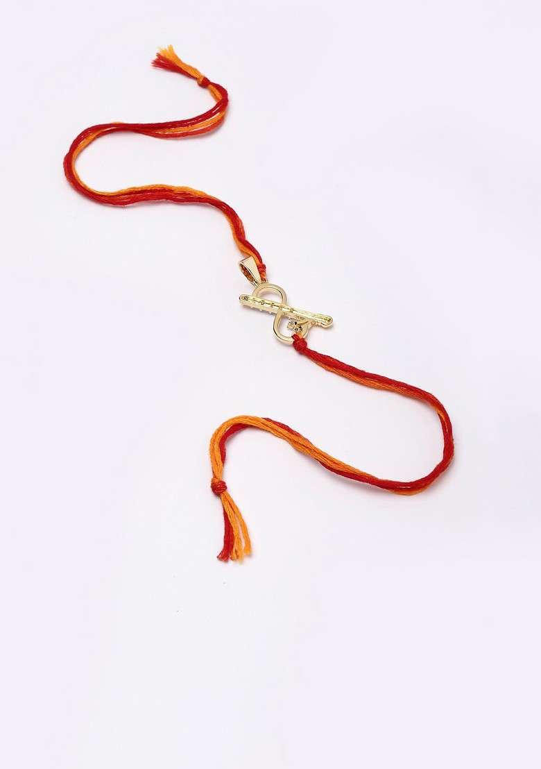 Men Gold Plated Ad Studded S Alphabet Krishna Murli Convertible Pendant Rakhi - Indya