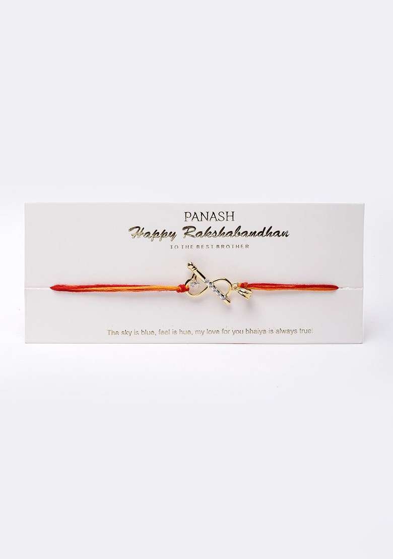 Men Gold Plated Ad Studded S Alphabet Krishna Murli Convertible Pendant Rakhi - Indya