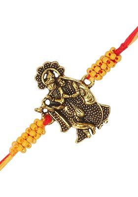 Men Gold Toned And Yellow Beaded Rakhi