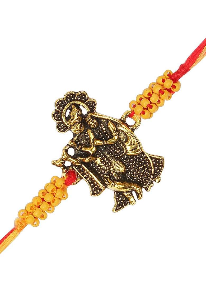 Men Gold Toned And Yellow Beaded Rakhi - Indya