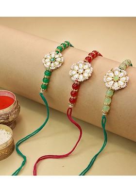 Set Of 3 Pearl And Beads Studded Rakhi
