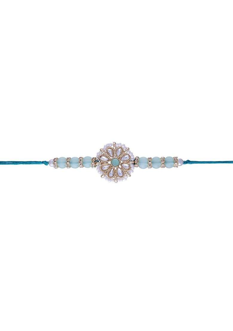 Set Of 3 Pearl And Beads Studded Rakhi - Indya