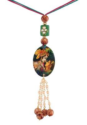 Green Hanging Printed Lumba Rakhi For Bhabhi