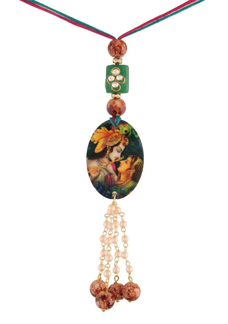 Green Hanging Printed Lumba Rakhi For Bhabhi - Indya
