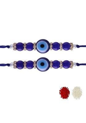 Set Of 2 Evil Eye Designer Pearl Beads Studded Bracelet Rakhi