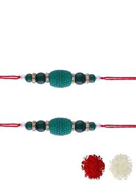 Set Of 2 Green Designer Beads Studded Rakhi