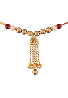 Gold Plated Red Jhumki Style Lumba Rakhi For Bhabhi