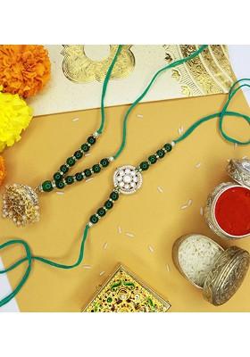 Green Set Of 2 Pearl Hanging Bhaiya Bhabhi Rakhi