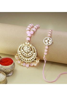 Pack Of 2 Pink Designer Hanging Floral Lumba And Rakhi
