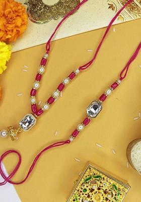 Pack Of 2 Red Designer Hanging Floral Lumba And Rakhi