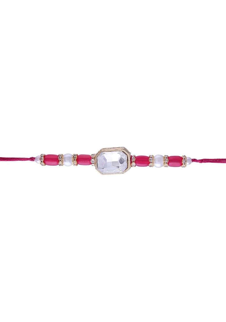 Pack Of 2 Red Designer Hanging Floral Lumba And Rakhi - Indya